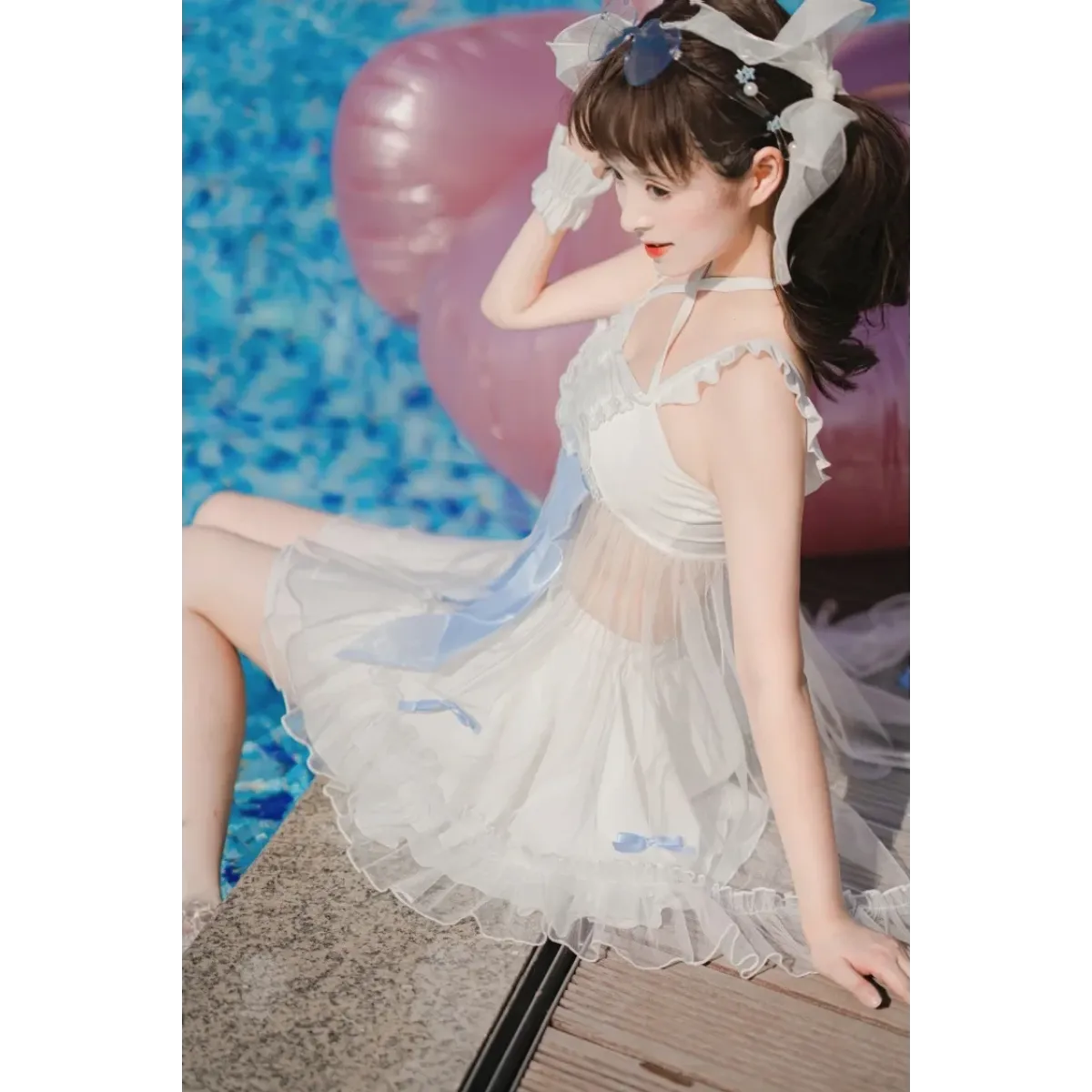 Sweet Lolita Bow One-Piece Swimsuit - Swimsuits - Swimsuit / Bikini / One-Piece Swimwear - 3