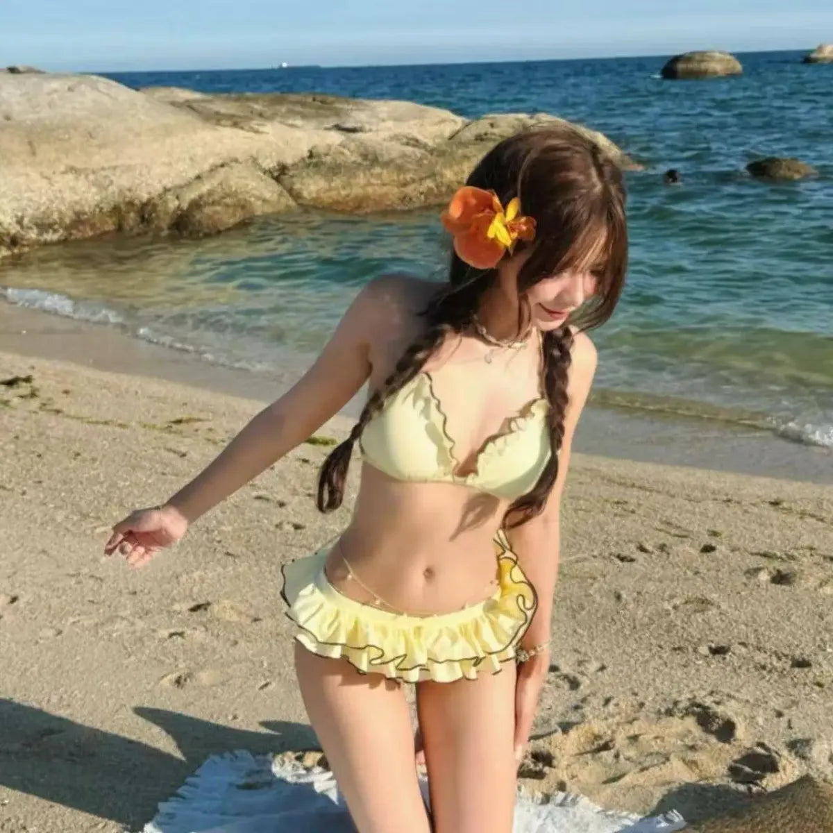 Japanese Kawaii Y2K Ruffle Halter Bikini Set - Swimsuits - Swimsuit / Bikini / One-Piece Swimwear - 2