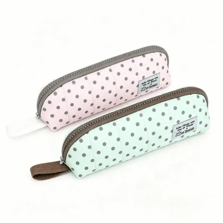 Korean-Style Polka Dot Pencil Case With Wrist Strap - Best Sellers - Pouch / Makeup Bag - 1