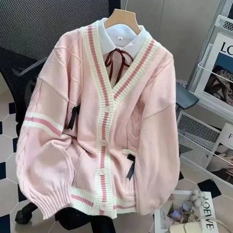 Pink Bow Knit Y2K Harajuku Cardigan - Sweaters - Cardigan - 1
