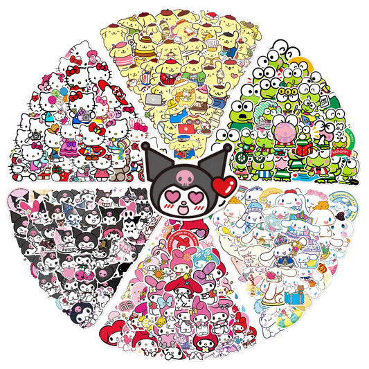 50pcs Sanrio Cartoon Stickers - Hello Kitty, Kuromi, My Melody - Kawaii Stop - 0.8mm, 14+y, 30g, 4-7cm, Adults, Aesthetic, Anime, Boys, Cartoon, CE Certified, Computers, Cool Stickers, Durable, Friends, Girls, Kids, Lightweight, Mobile Phones, Notebooks, Personalization, PVC, Skateboards, Suitcases, Teens, Versatile, Waterproof