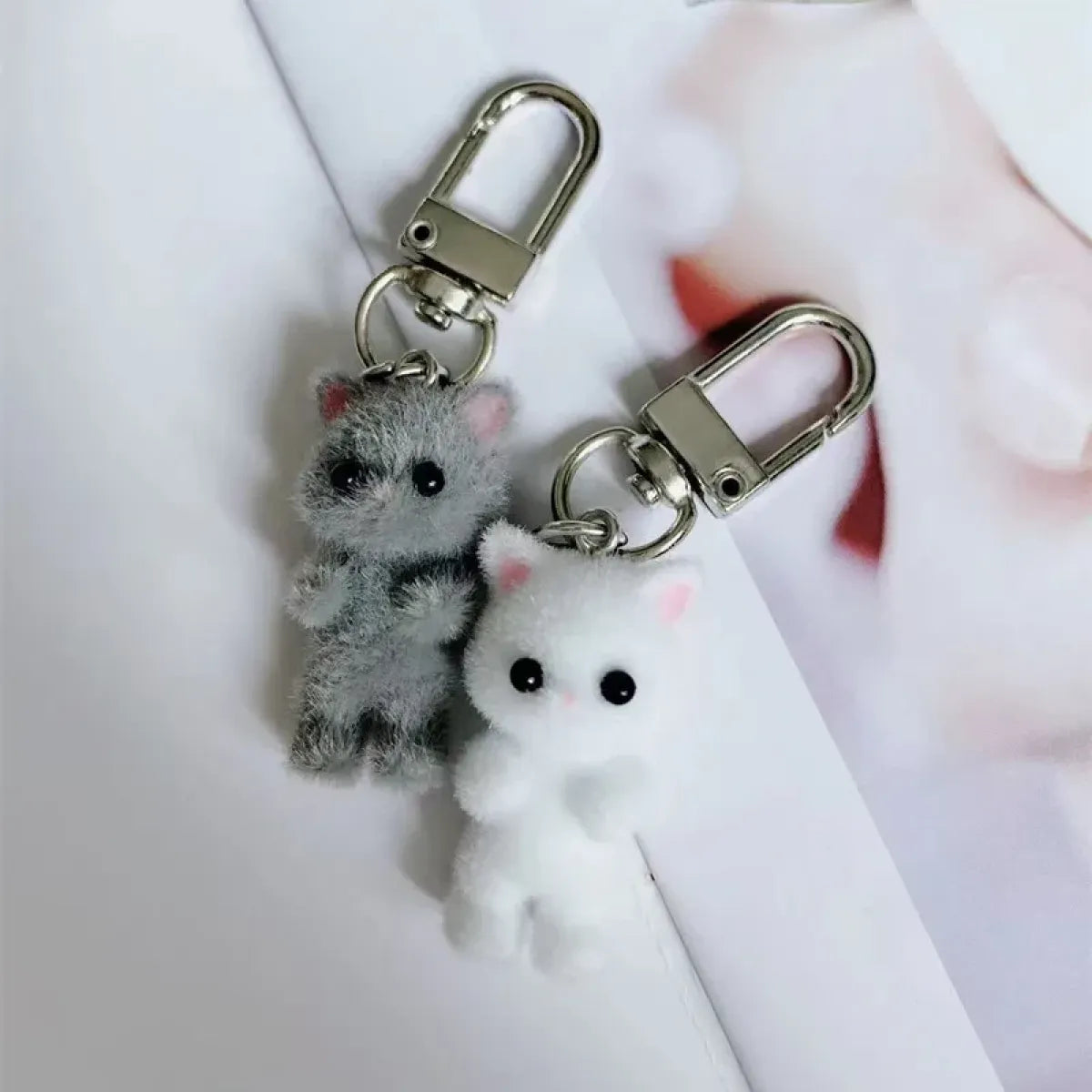Cute Flocking Cat Keychain Charm - Harajuku Style - Accessory - 3