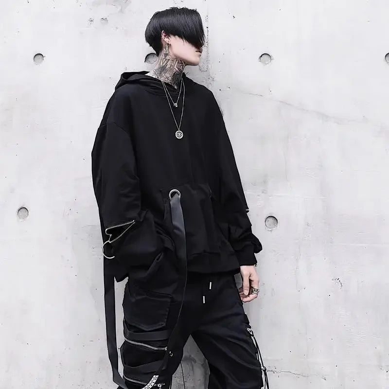 Harajuku Korean Techwear Loose Hoodie - Kawaii Stop - Casual Style, Dropshipping Available, Fashion Statement, Harajuku Hoodie, Hooded, Letter Pattern, Loose Fit, Men's Clothing, Men's Fashion, Men's Hoodies, Men's Techwear, Mysterious Look, Polyester, Spring, Summer, Techwear, Thin Material, Unique Design