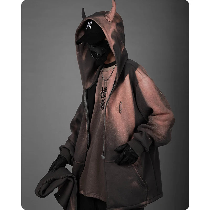 Techwear Devil Hoodie - Kawaii Stop - Autumn, Casual Style, Devil Hoodie, Edgy Look, Fashion Statement, High Street Style, Hooded, Men's Clothing, Men's Fashion, Men's Hoodies, Men's Techwear, Polyester, Stand Out in Style, Techwear, Unique Design, Winter