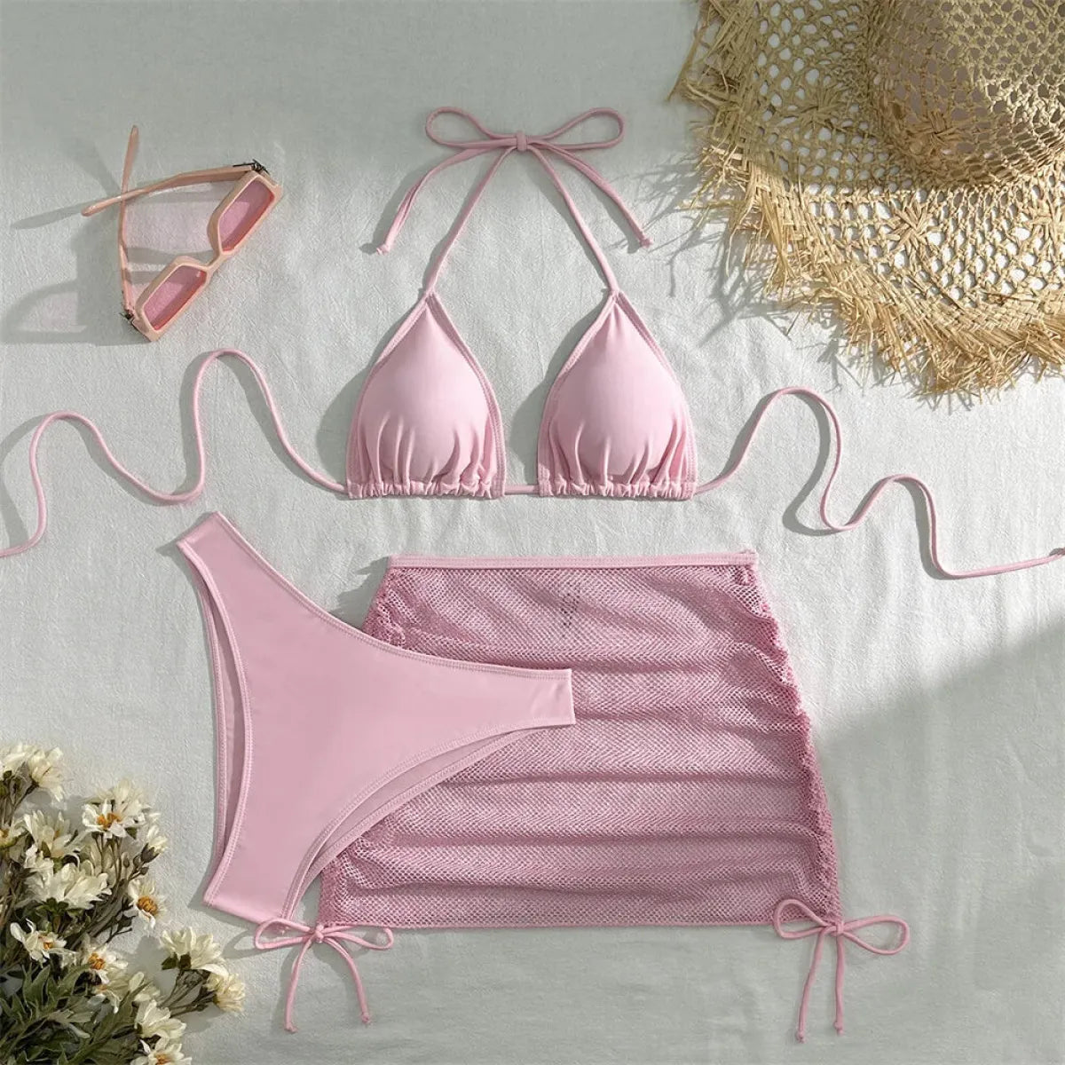 Pink Y2K 4-Piece Halter Bikini Set - Best Sellers - Swimsuit / Bikini / One-Piece Swimwear - 9