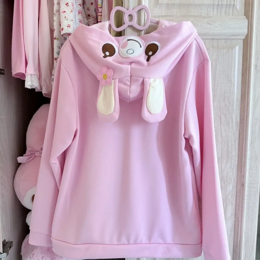 Harajuku Sweet Cartoon Print Zip-Up Hoodie - Women’s - Hoodie - 1