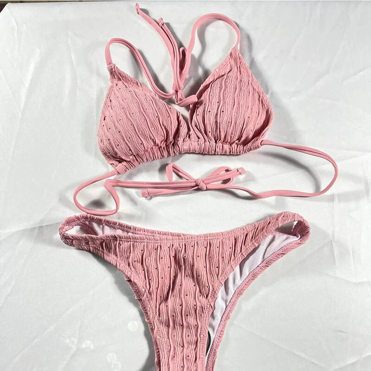 Jacquard Drawstring Two Piece Bikini Set - Swimsuits - Swimsuit / Bikini / One-Piece Swimwear - 12