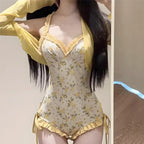 Sweet Yellow Floral Backless One-Piece Swimsuit - Women’s Clothing & Accessories - Swimsuit / Bikini / One-Piece