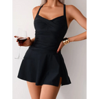 Solid Halter Cross Back Bikini Set - Swimsuits - Swimsuit / Bikini / One-Piece Swimwear - 1