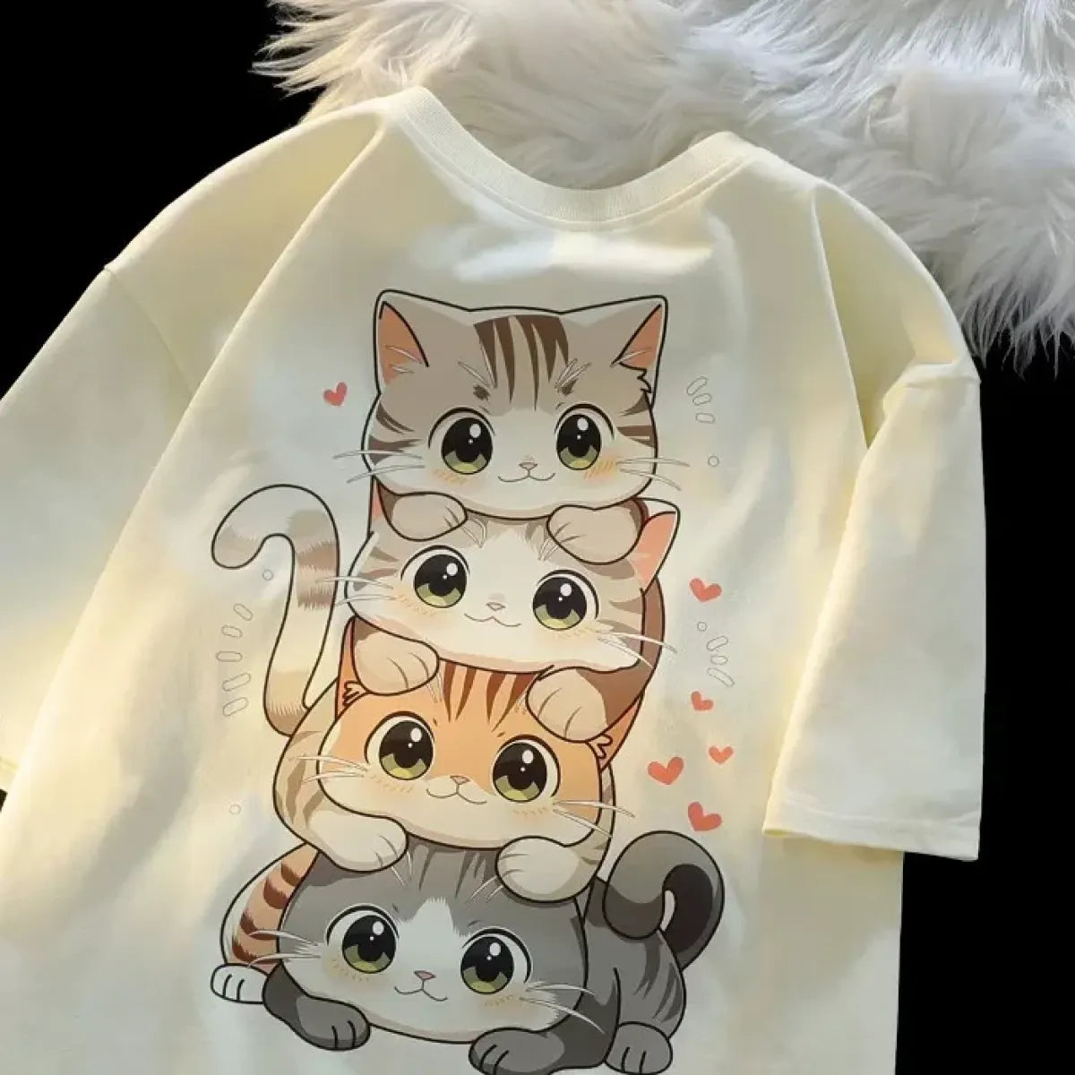 Cute Cartoon Cat Print Round Neck T-Shirt - T-Shirts - T-Shirt - 1