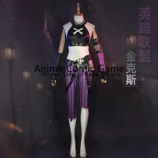 LOL Arcane Cosplay Costume - Loli Jinx Crit - Kawaii Stop - Arcane, Authentic, Chaos, Convention, Cosplay Costume, Cosplay Enthusiast, Costume Competition, Full Set, Gaming, Inclusivity, Jinx, League of Legends, LOL, Polyester, Roleplay, Size Options, Unisex
