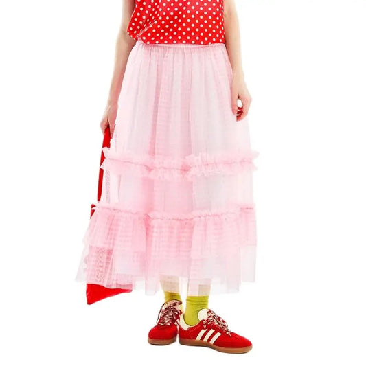 Pink Checkered Tulle Skirt – Sweet Fantasy Half Skirt