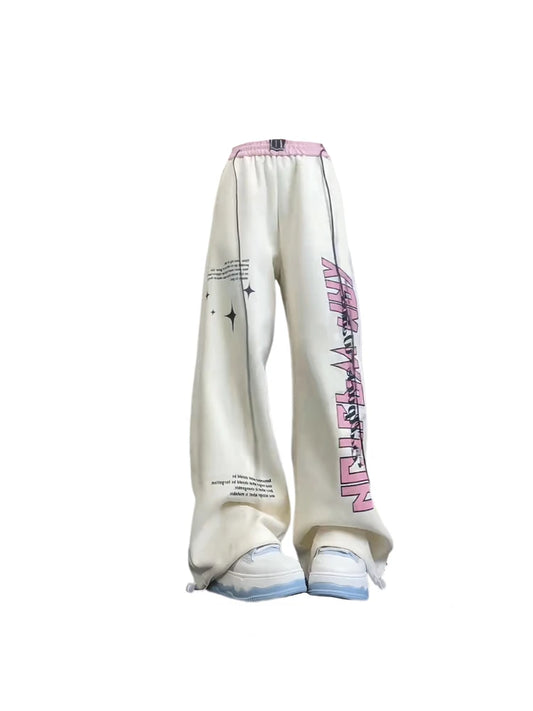 Y2K Retro High Waist Graphic Sweatpants - Women's Harajuku Baggy Joggers - Kawaii Stop - 