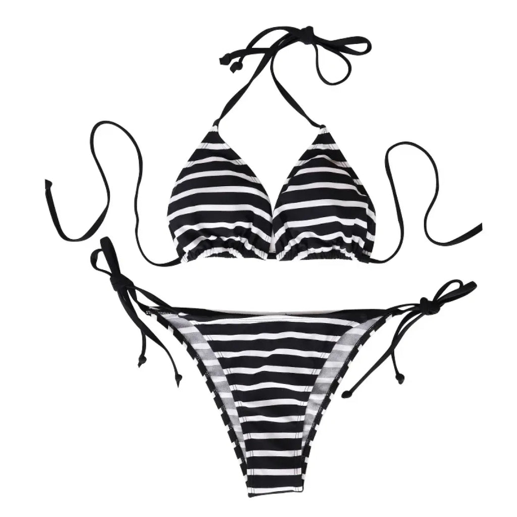 Black & White Striped Triangle Bikini Set - Swimsuits - Swimsuit / Bikini / One-Piece Swimwear - 6