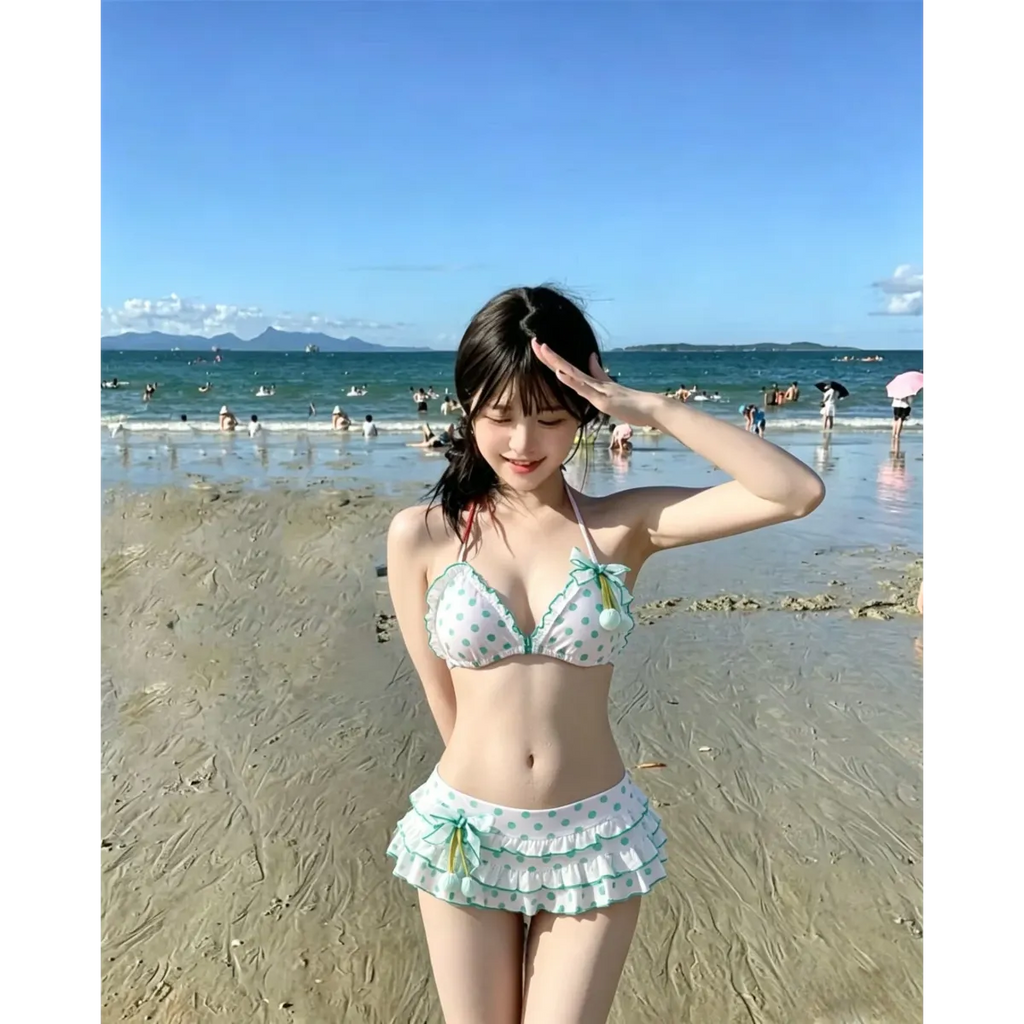 Japanese Polka Dot Bikini Set with Tiered Skirt - Bottoms - Swimsuit / Bikini / One-Piece Swimwear - 2