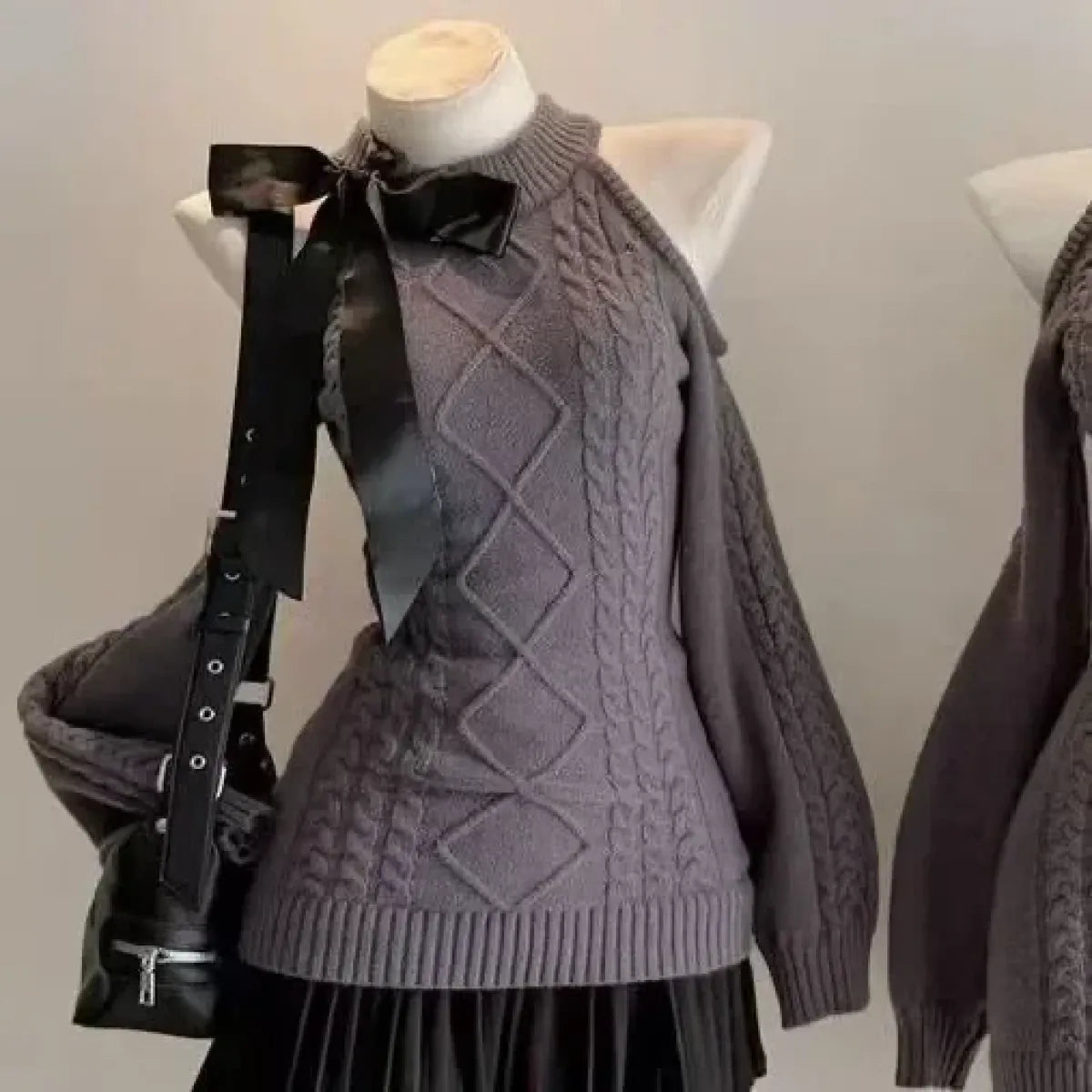 Preppy Bow Knit Sweater Y2K Gyaru Style - Dresses - Sweater / Pullover - 13