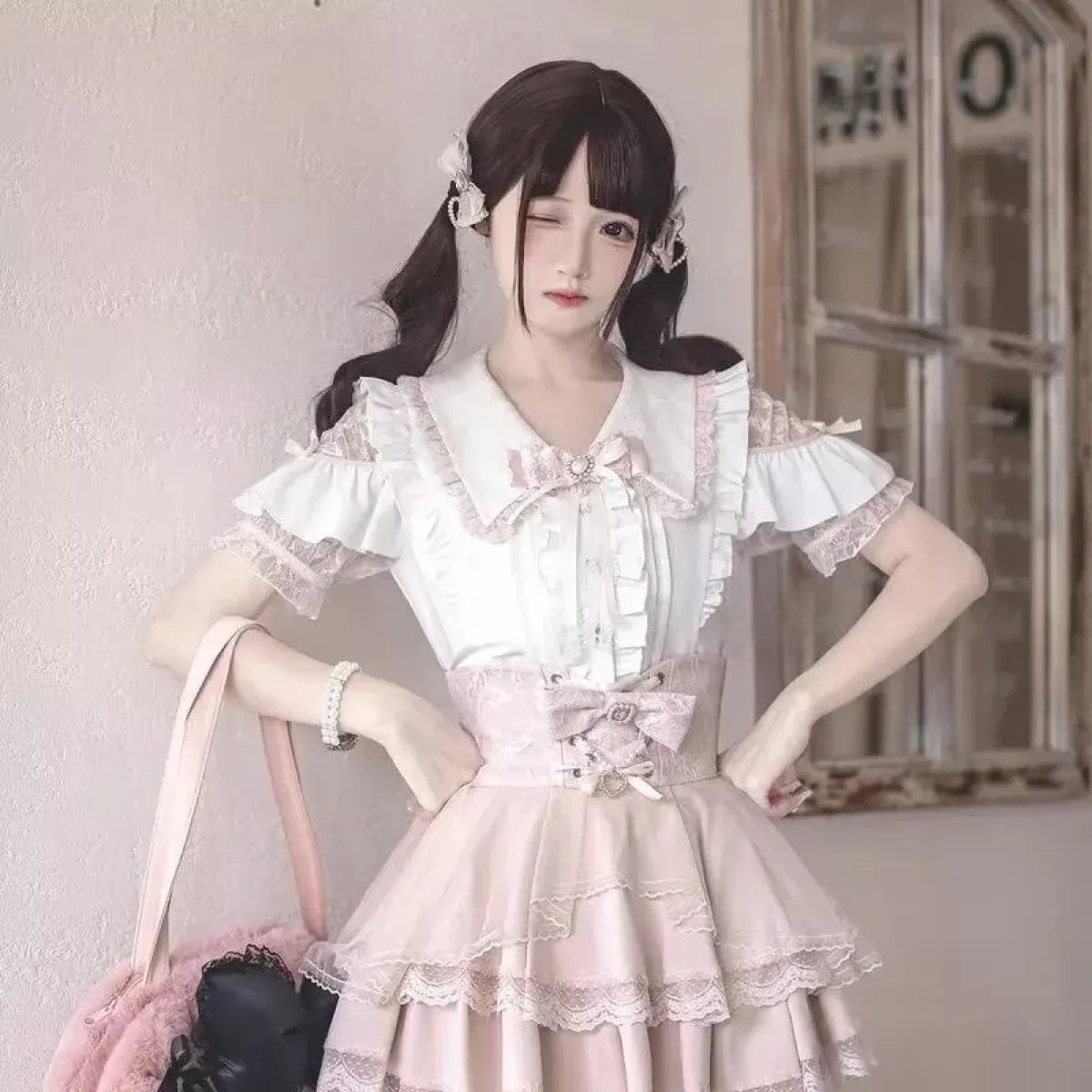 Lolita Lace Patchwork Bow Blouse - Dresses - Blouse - 4