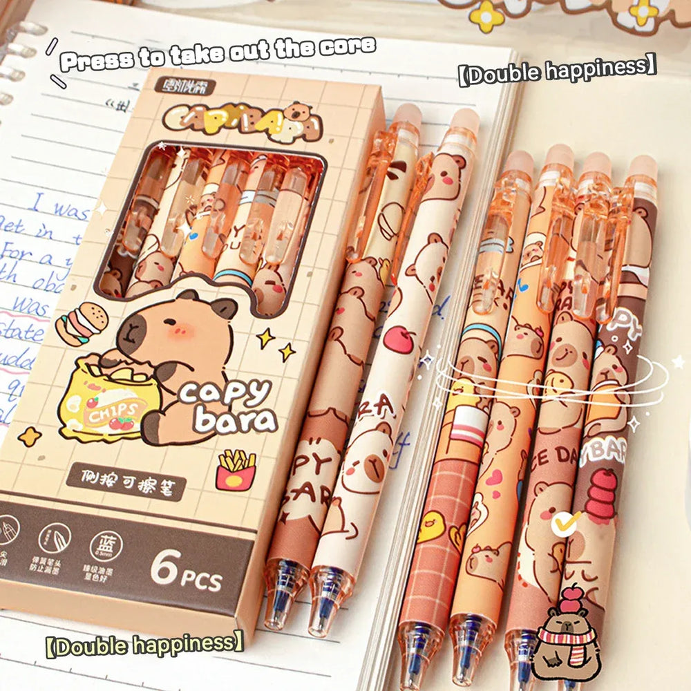 Capybara Erasable Gel Pens 6pc Set - Stationery & More - Pen / Pencil - 1