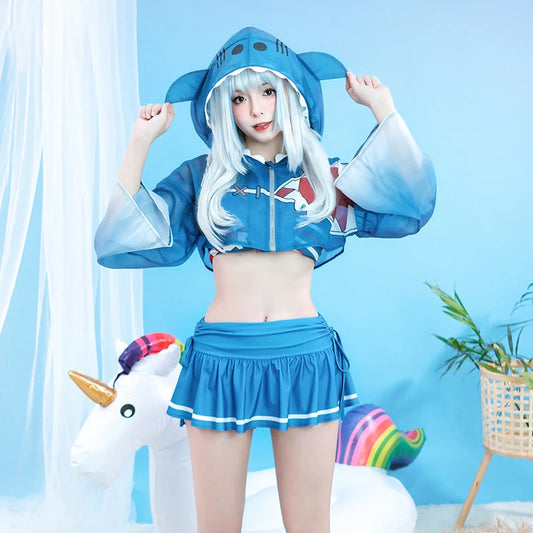 Hololive Gawr Gura Swimsuit Cosplay - Anime Beachwear Set with Wig