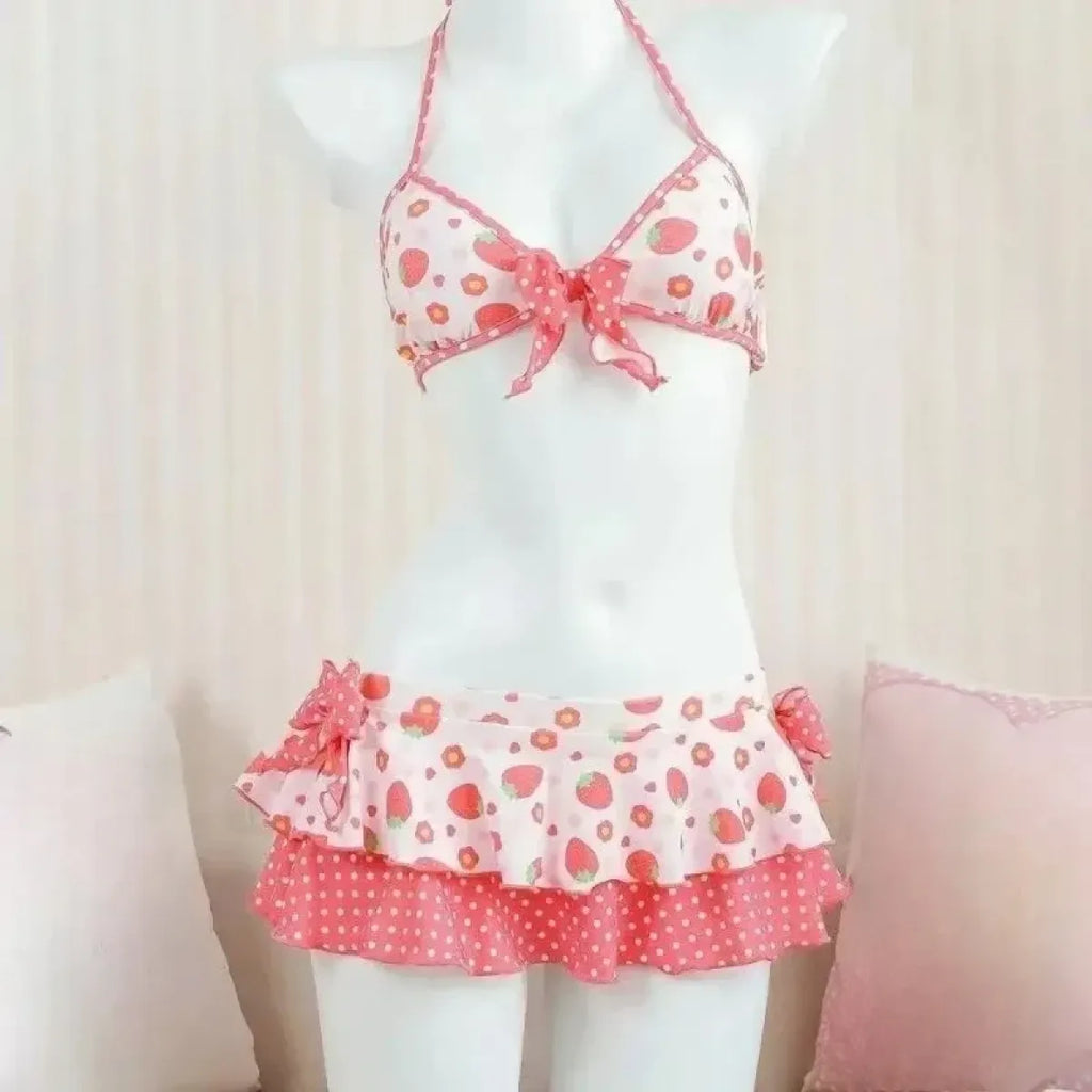 Sweet Korean Vintage Y2K Ruffle Halter Bikini - Women’s - Swimsuit / Bikini / One-Piece Swimwear - 10