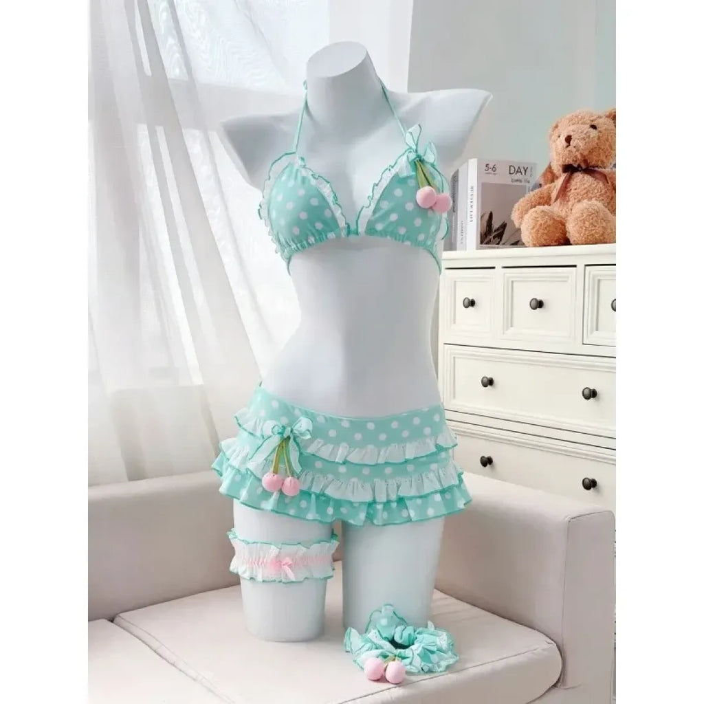 Japanese Polka Dot Bikini Set with Tiered Skirt - Bottoms - Swimsuit / Bikini / One-Piece Swimwear - 5