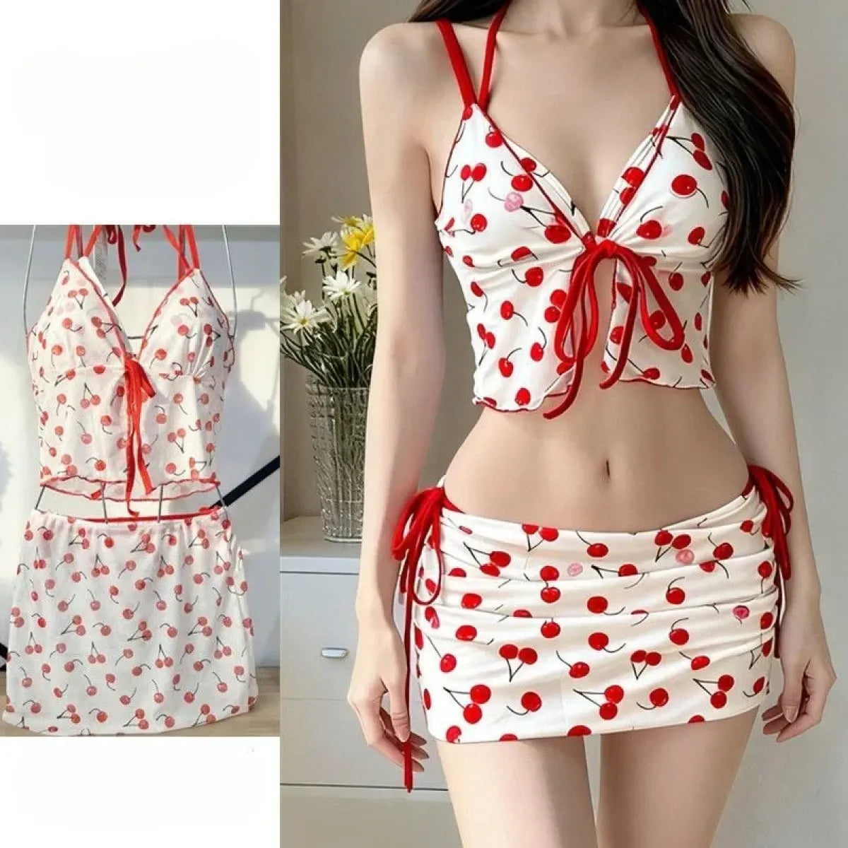 Harajuku Vintage Print Y2K Lace-Up Bikini Set - Women’s - Swimsuit / Bikini / One-Piece Swimwear - 1
