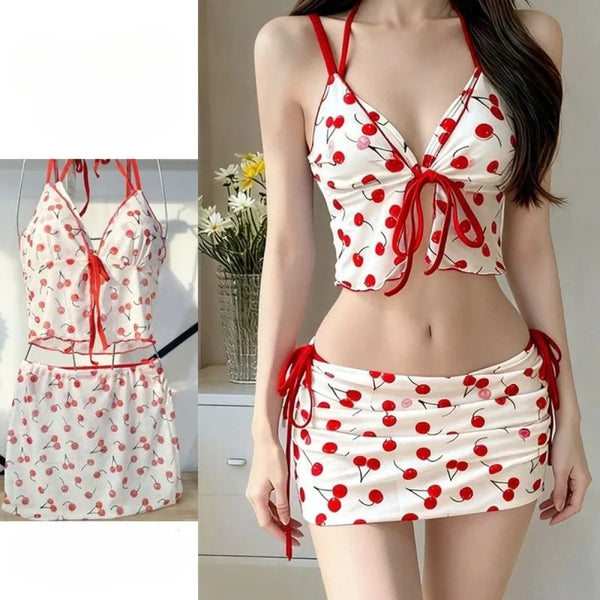 Harajuku Vintage Print Y2K Lace-Up Bikini Set - Women’s - Swimsuit / Bikini / One-Piece Swimwear - 1