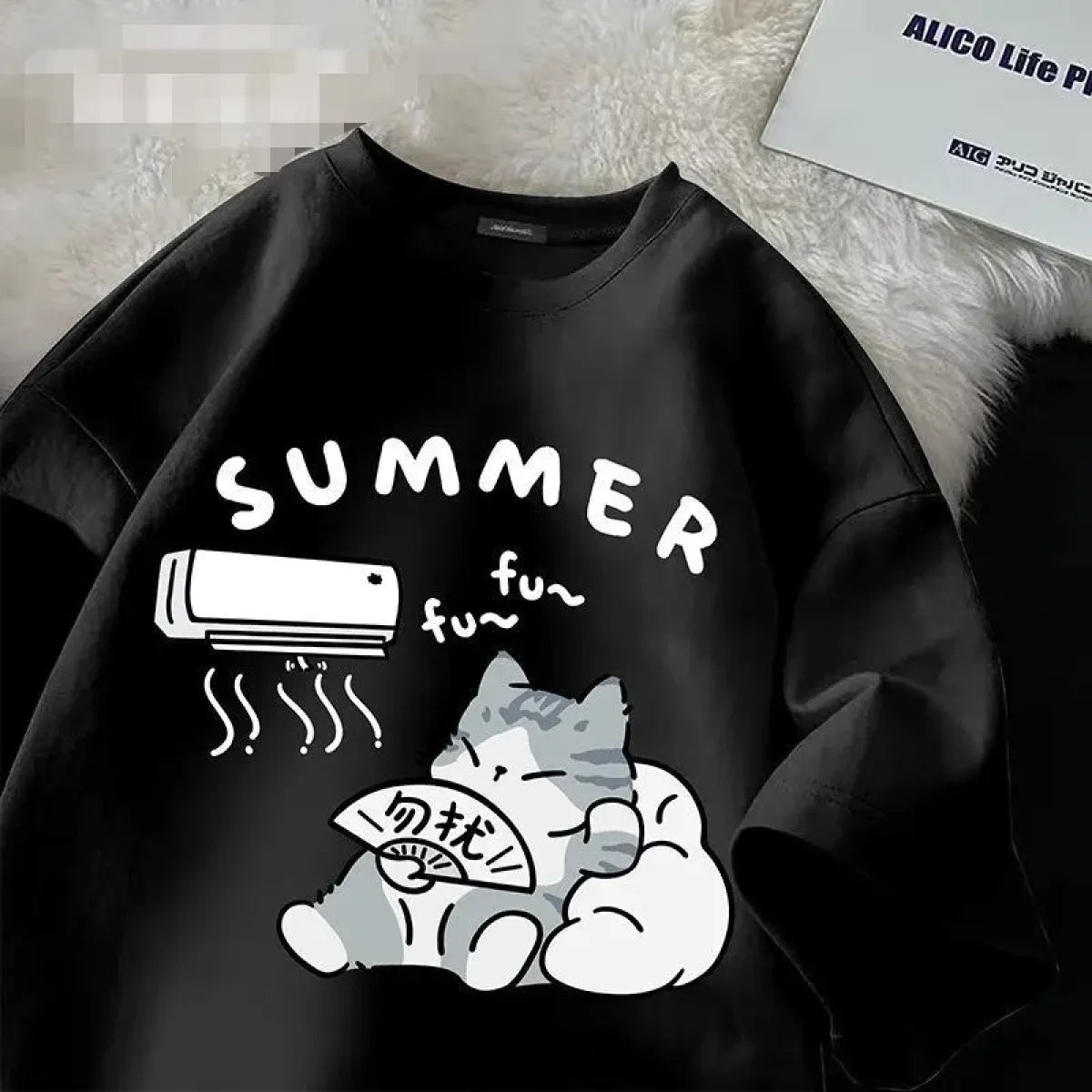 Japanese Cartoon Cat Print Loose T-Shirt - Dresses - T-Shirt - 6