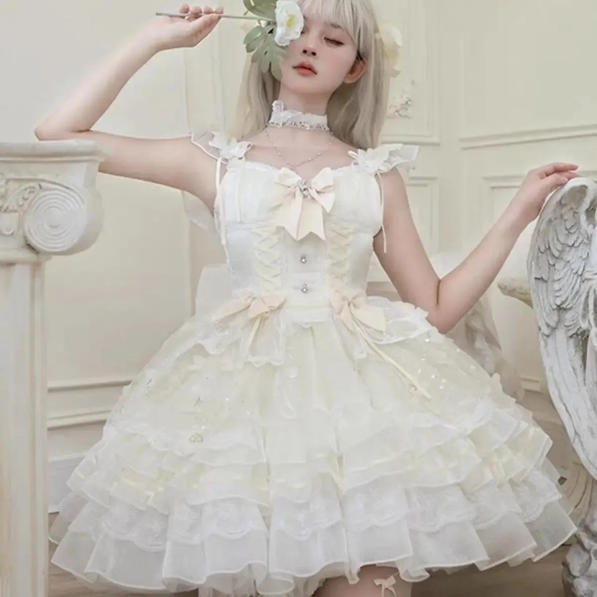 Fairy Elegant Lolita Lace Bow Strap Dress - All Dresses - Lolita Dress - 4