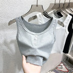 Ribbed Button Down Sleeveless Tank Top - Women’s Clothing & Accessories - Tank Top / Cami - 22