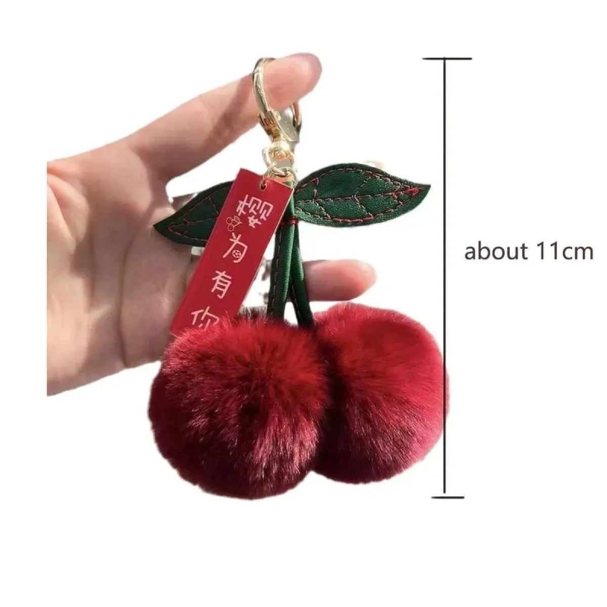 Fluffy Rabbit Fur Cherry Pom Pom Keychain Charm - Accessories - Accessory - 6