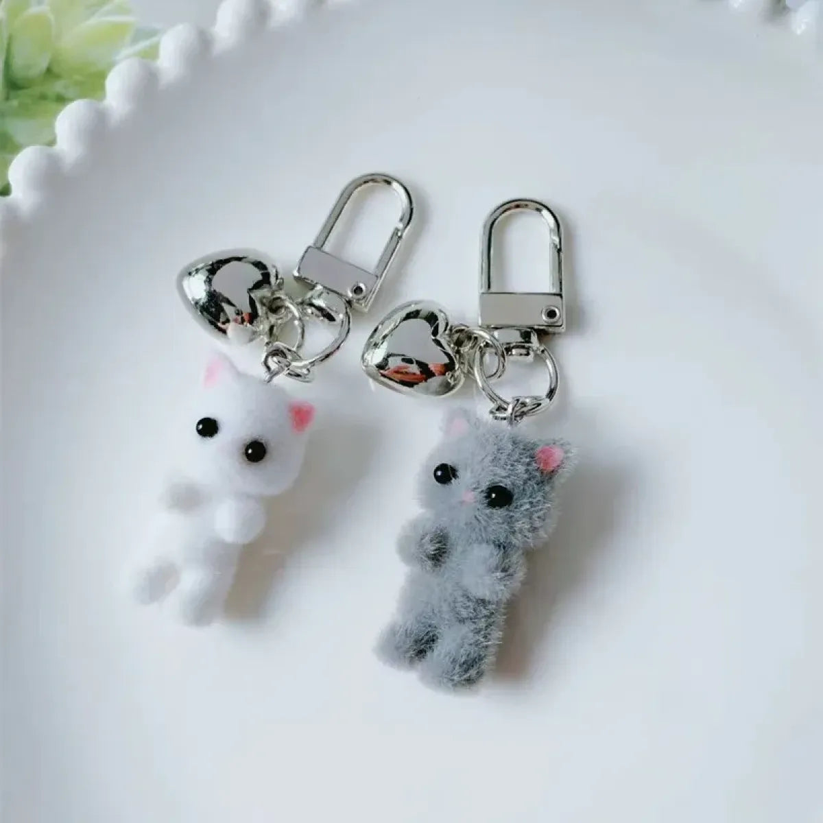 Cute Flocking Cat Keychain Charm - Harajuku Style - Accessory - 2