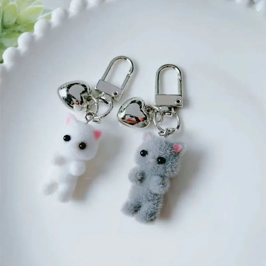 Cute Flocking Cat Keychain Charm - Harajuku Style - Accessory - 2