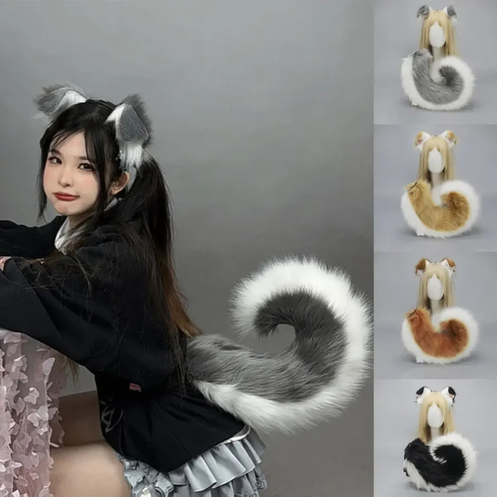 Plush Anime Dog Ear Headband and Tail Set - Anime - Costume Props - 1
