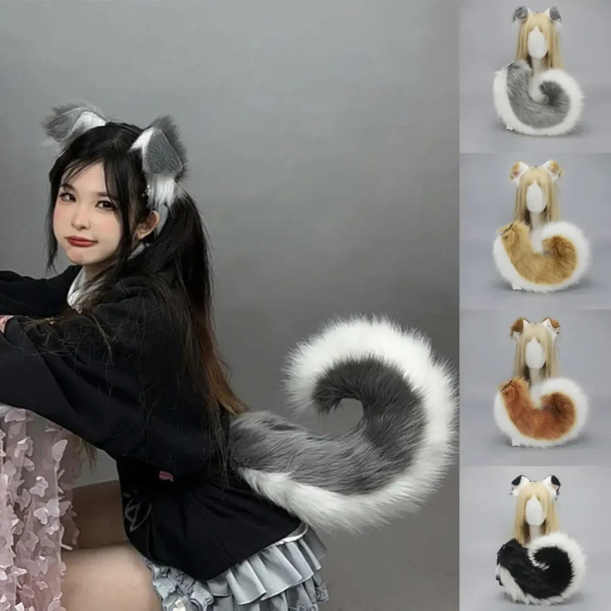 Plush Anime Dog Ear Headband and Tail Set - Anime - Costume Props - 1