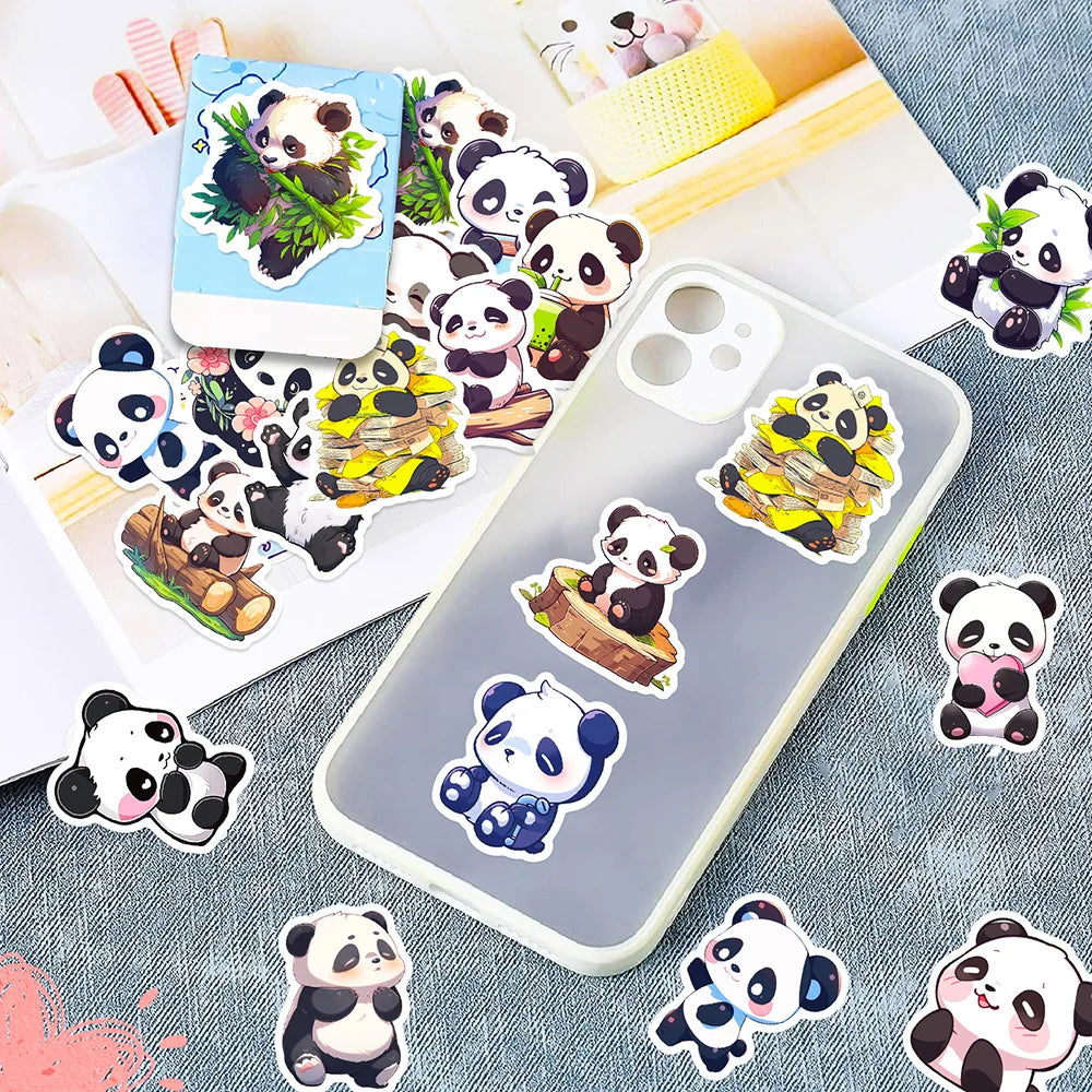 Kawaii Panda Stickers Pack - 10/50Pcs Cartoon Decals for Luggage & Notebooks - Kawaii Stop - 