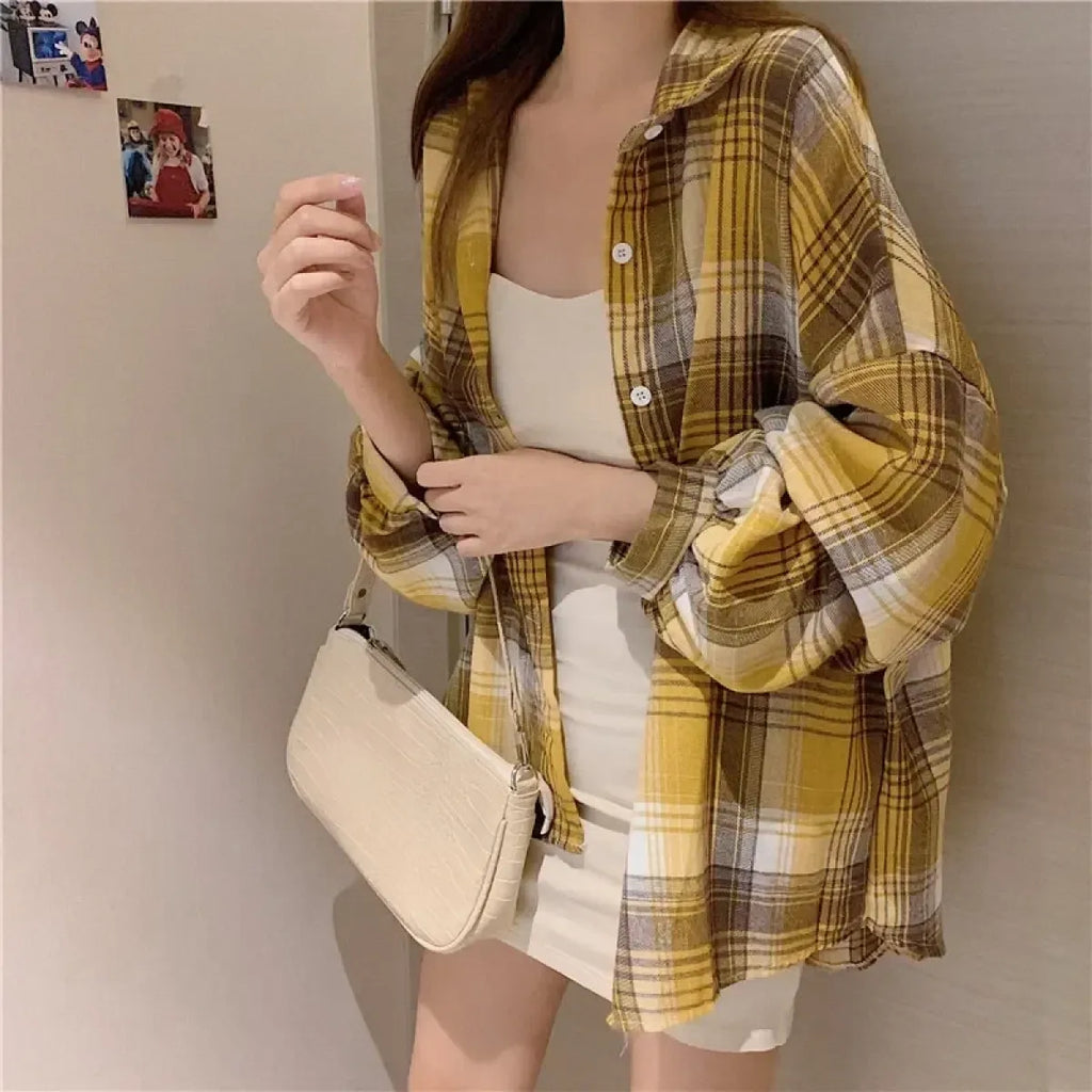 Vintage Preppy Plaid Button-Up Shirt - T-Shirts - Button-Up Shirt - 48