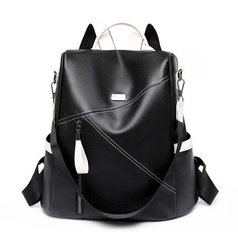 Summer Chic Women's Backpack - Kawaii Stop - Anti-Theft, Arcuate Shoulder Strap, Boho-Chic, Casual, Chic, Compact, Daily Essentials, Embossing, Genuine Cow Leather, Girls, Patchwork, Polyester Lining, Practical, Silt Pocket, Soft Handle, Softback, Stylish, Summer, Women's Backpack, Zipper