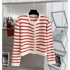 Striped Knit O-Neck Cropped Cardigan - Women’s Clothing & Accessories - Cardigan - 3