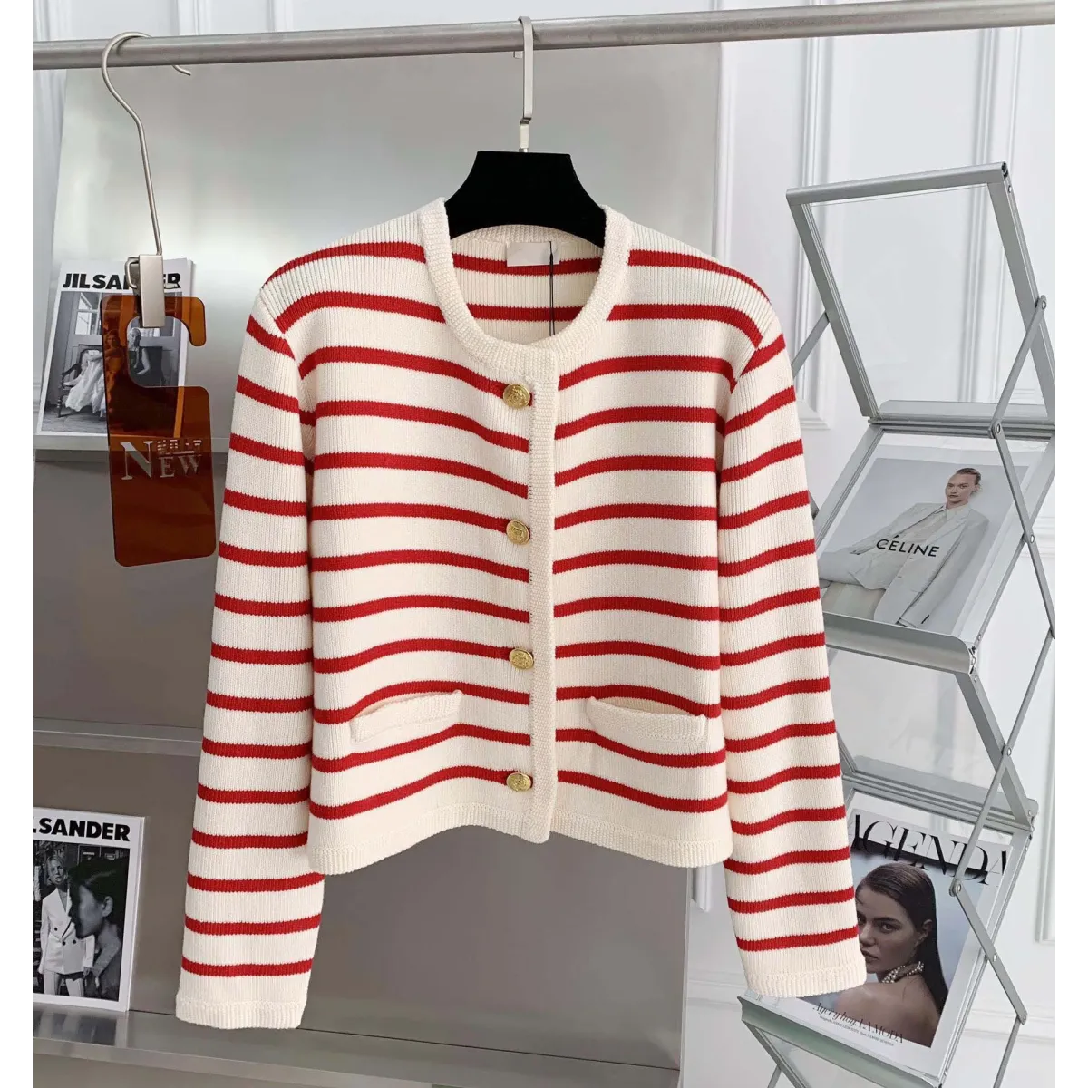 Striped Knit O-Neck Cropped Cardigan - Women’s Clothing & Accessories - Cardigan - 3