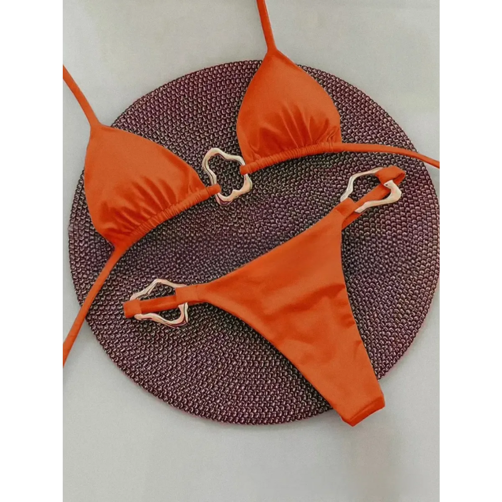 Solid Color Lace-Up Two-Piece Bikini Set - Swimsuits - Swimsuit / Bikini / One-Piece Swimwear - 3