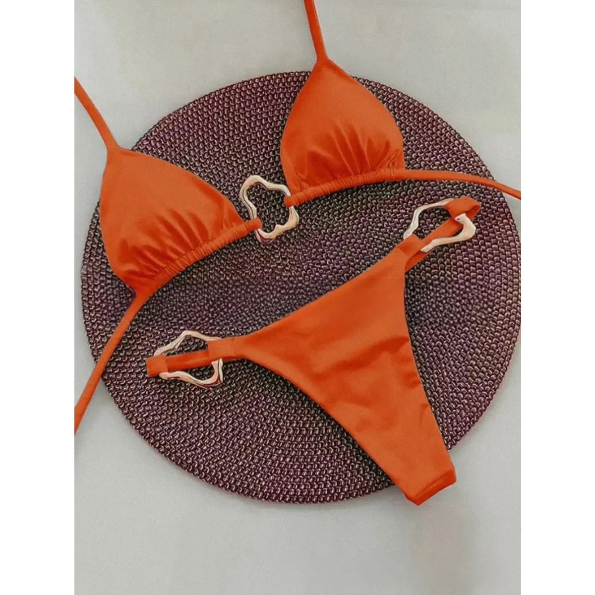 Solid Color Lace-Up Two-Piece Bikini Set - Swimsuits - Swimsuit / Bikini / One-Piece Swimwear - 3