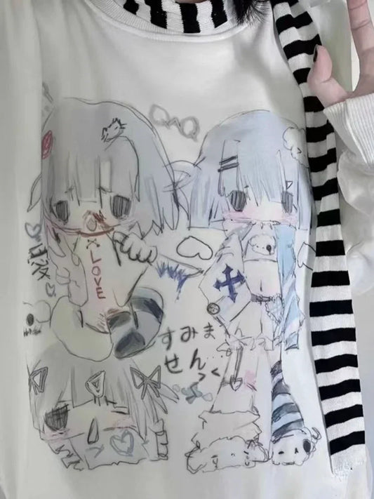 Whimsical Sketch Anime Sweatshirt - Kawaii Stop -  whimsical-sketch-anime-sweatshirt - Fashion - Japanese Fashion - Korean Fashion