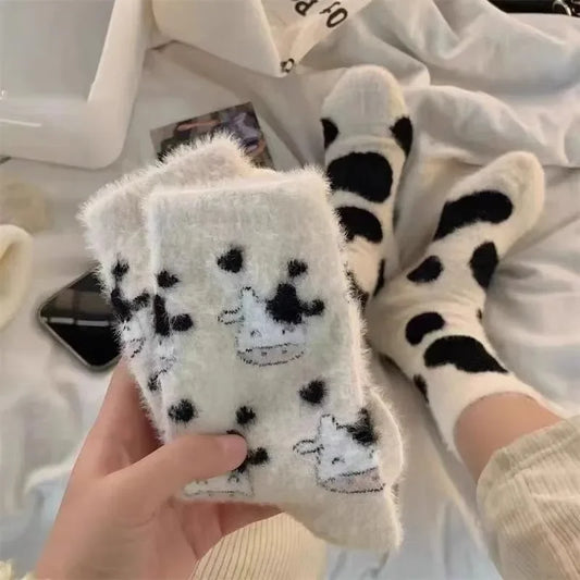 Cute Cow Mink Velvet Socks - Women's Winter Boot Socks
