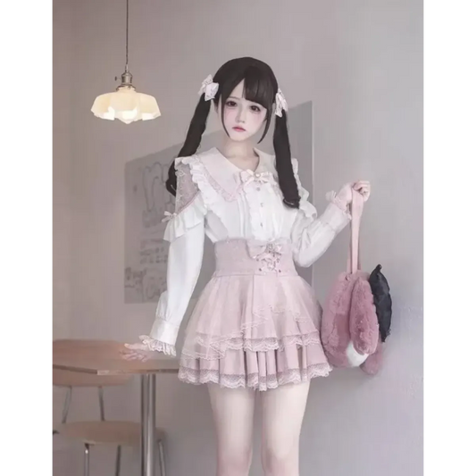 Lolita Lace Patchwork Bow Blouse - Dresses - Blouse - 2