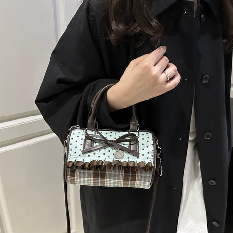 Y2K Bow Polka Dot Lace Bucket Shoulder Bag