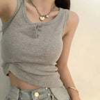 Ribbed Button Down Sleeveless Tank Top - Women’s Clothing & Accessories - Tank Top / Cami - 29