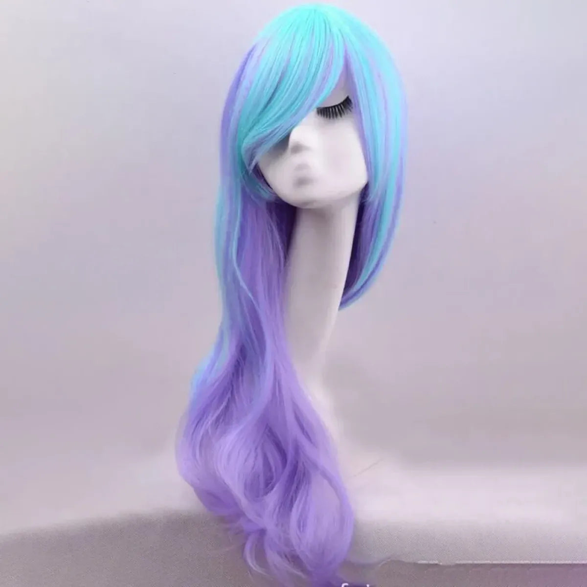 Long Wavy Purple Blue Ombre Wig with Bangs - Best Sellers - Wig - 3