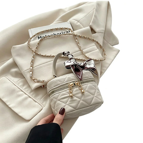 Quilted Scarf Bow Bucket Crossbody Bag