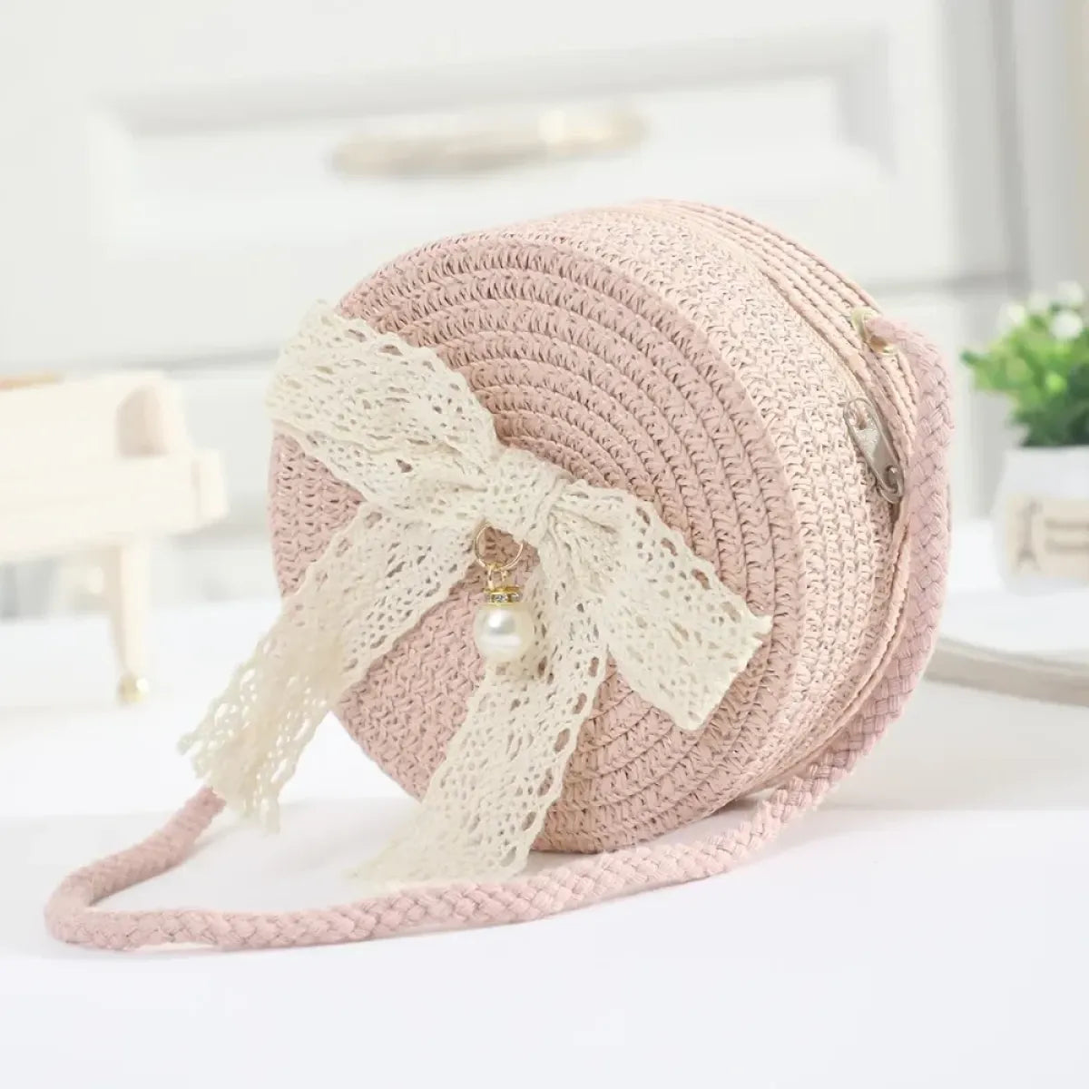 Round Straw Crossbody Bag With Lace Bow - Accessories - Crossbody Bag - 9